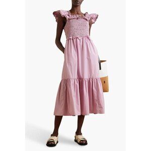 SEA Rylee tiered crochet lace-trimmed cotton-poplin midi dress Size XS